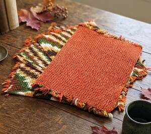 Vintage 1970s Striped Crochet Placemats Set of 4 Handmade Boho Table Linens
